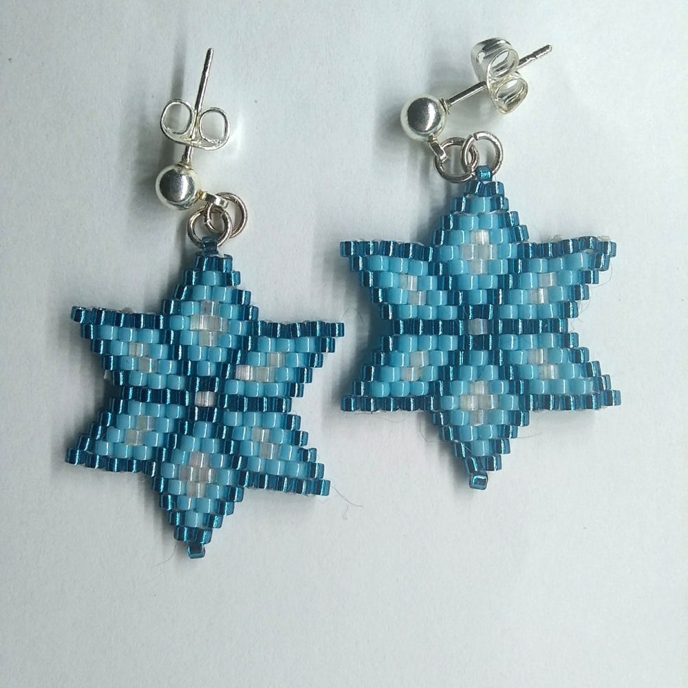 Artisan Snowflake Blue Holiday Christmas Earrings